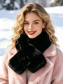 1pc Women's Faux Rabbit Fur Cross Tie Neck Warmer, Soft Fluffy Thick Warm Winter Scarf, Solid Color Comfortable Neck Protector, Suitable For Daily Wear - Multicolor - View 4