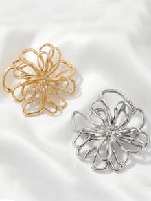 2pcs Artistic Hollow Floral Brooch Set, Asymmetrical Twisted Line 3D Design, Decoration For Coats, Cardigans, Bags, Commute And Party Luxury Atmosphere Accessory Set - A - View 1