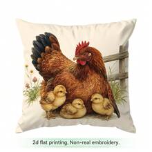 4pcs/1pc Vintage Rooster & Hen Pattern Pillow Covers, Single-Sided Printed Pillow Covers, Suitable For Living Room, Bedroom, Home Decor, All-Season Pillow Covers - Multicolor - View 11