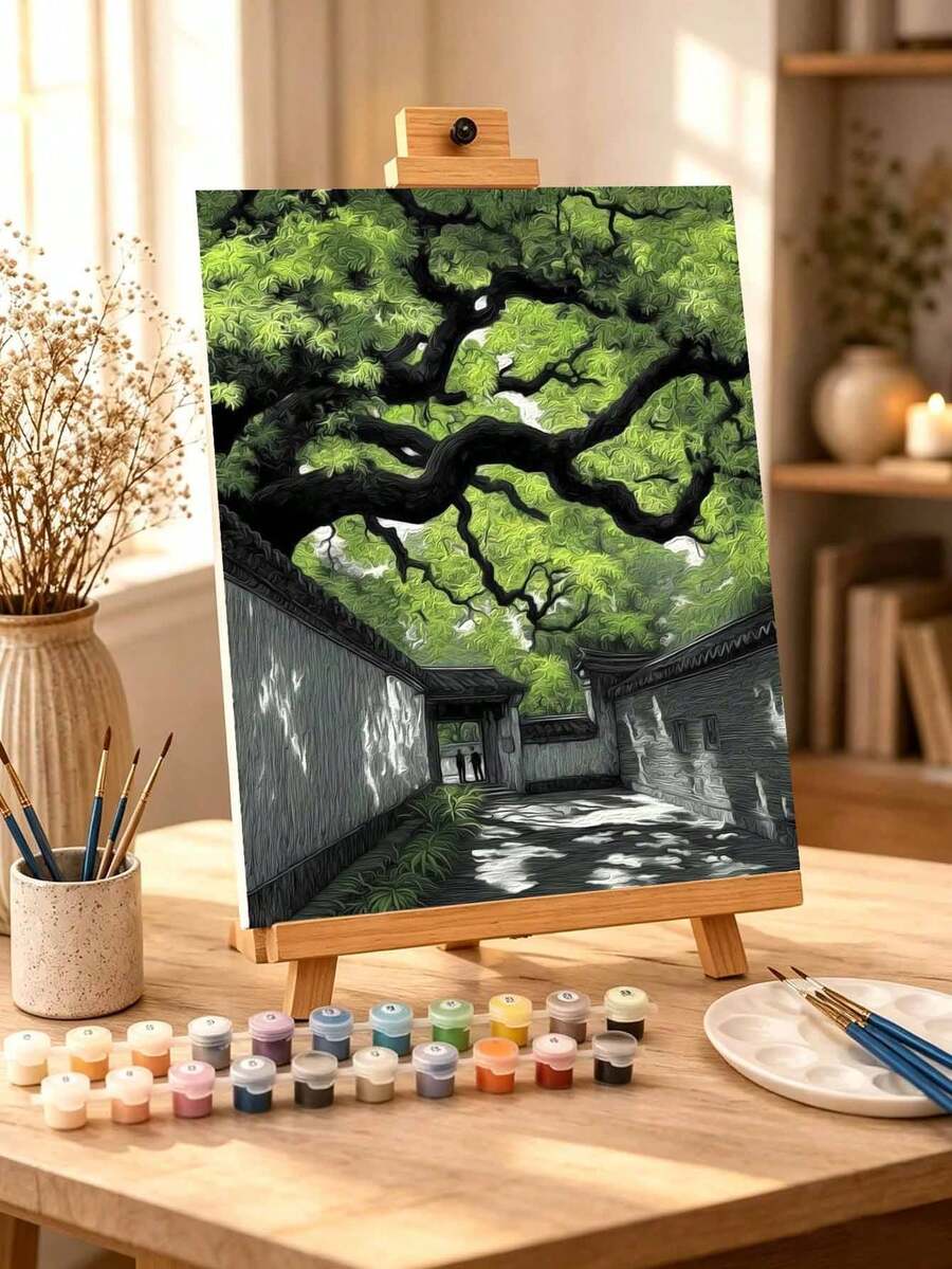 DIY Ancient Garden Under Tree (Frameless Or Framed 8x12 / 16x20 Inches) Paint By Numbers Kit(Acrylic) Arts & Crafts For Adult Beginners, Home Wall Decor, And Unique Holiday Gifts For Home Decoration - Sets - View 1