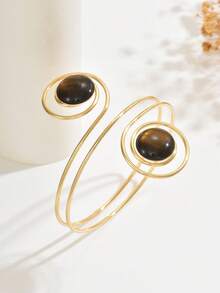 1pc Exotic Vintage Bohemian Gold Asymmetrical Spiral Gradient Turquoise Adjustable Arm Cuff, Suitable For Women's Daily, Vacation, Travel, Atmospheric Accessory - Black - View 5