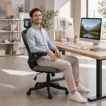 Ergonomic Office Chair With 3D Armrests And Adjustable Headrest, Mesh Office Chair, Gray - Dark Grey - View 9