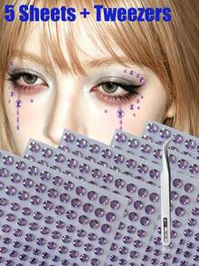3/5 Sheets Self-Adhesive Face Gem Tattoo Stickers (3/4/5/6mm-165pcs) Rhinestone Stickers For Face, Hair, Body, Eyes, Suitable For Festivals, EDM Festivals, Parties, Halloween, Cosplay Makeup, DIY Nail Art Crafts - Multicolor - View 7