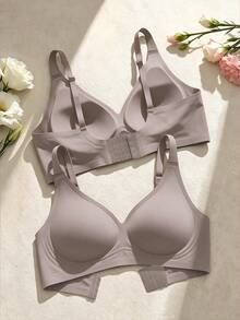 Women's Seamless Wireless Bra, Comfortable & Soft, Good Support, Tank Top Style, Breathable & Invisible, Suitable For Close-Fitting Wear, Anti-Sagging, Side Support - Dusty Blue - View 2