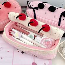 Cute Cherry Cake Plush Marker Pen Case, INS Style Large Capacity Multifunctional Stationery Storage Bag, Pencil Ruler Eraser Organizer, Back To School Student Essential - Multicolor - View 10