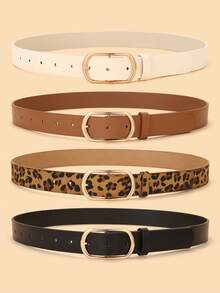 4pcs Plus Size Oval Hook Buckle Wide Style Fashion Decorative Popular Versatile Suitable For Daily Use Women's Set Belt - Multicolor - View 1
