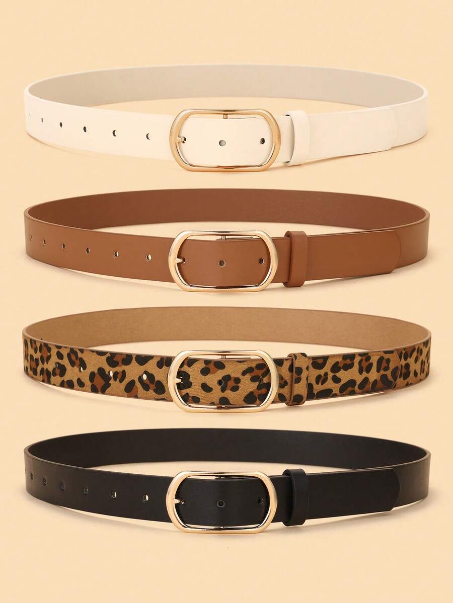 4pcs Plus Size Oval Hook Buckle Wide Style Fashion Decorative Popular Versatile Suitable For Daily Use Women's Set Belt - Multicolor - View 1