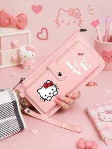 SANRIO 1PC Hello Kitty Print Long Wallet, Large Capacity Clutch Purse With Wrist Strap, Card Slots, Coin Pocket & Zipper Closure For Daily Travel - Multicolor - View 10