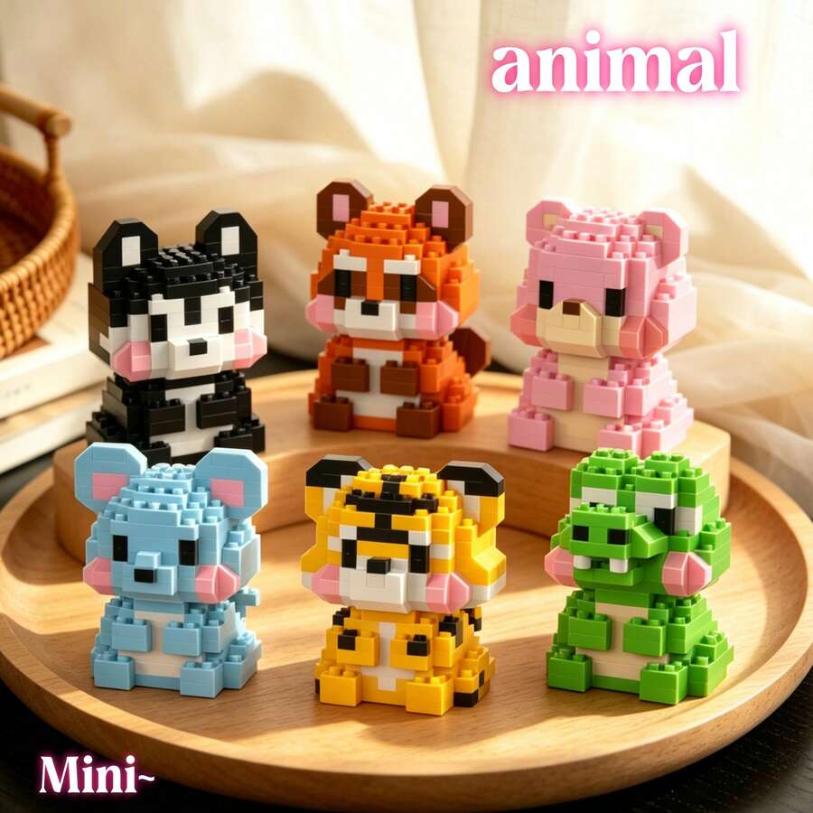 Micro-Particle Mini Cute Animal Building Blocks Series, ABS Material, Soft Building Mat, DIY Educational Stress Relief Puzzle Toy. Gift For Kids, Back To School, Christmas, Halloween/Major Holidays Fashion Gift. - Multicolor - View 1