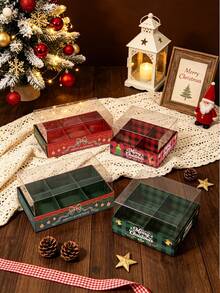 1pc/4pcs/10pcs Christmas 6-Grid Box With Lid, 4-Compartment Design For Cookies, Candy, Chocolate, Baking Shop Gift Paper Box - View 4