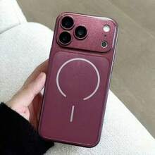 原色金屬色磁吸充電手機殼，適用於 iPhone 18 Pro Max 17 16 15 14 13，大視窗電鍍防摔 PC 保護殼 - 櫻桃紅 - 查看 4