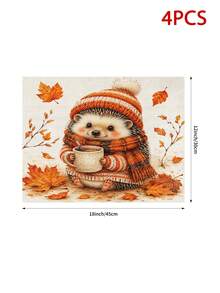 Thanksgiving Autumn Kitchen Decor Table Runner, Cute Hedgehog Knitted Sweater Pattern, Rustic Country Style, Thanksgiving Holiday Dining Table Decoration, Pumpkin Maple Leaf Pine Cone Candle Pattern, Tablecloth, Dining Room Kitchen Home Decor - Multicolor - View 15
