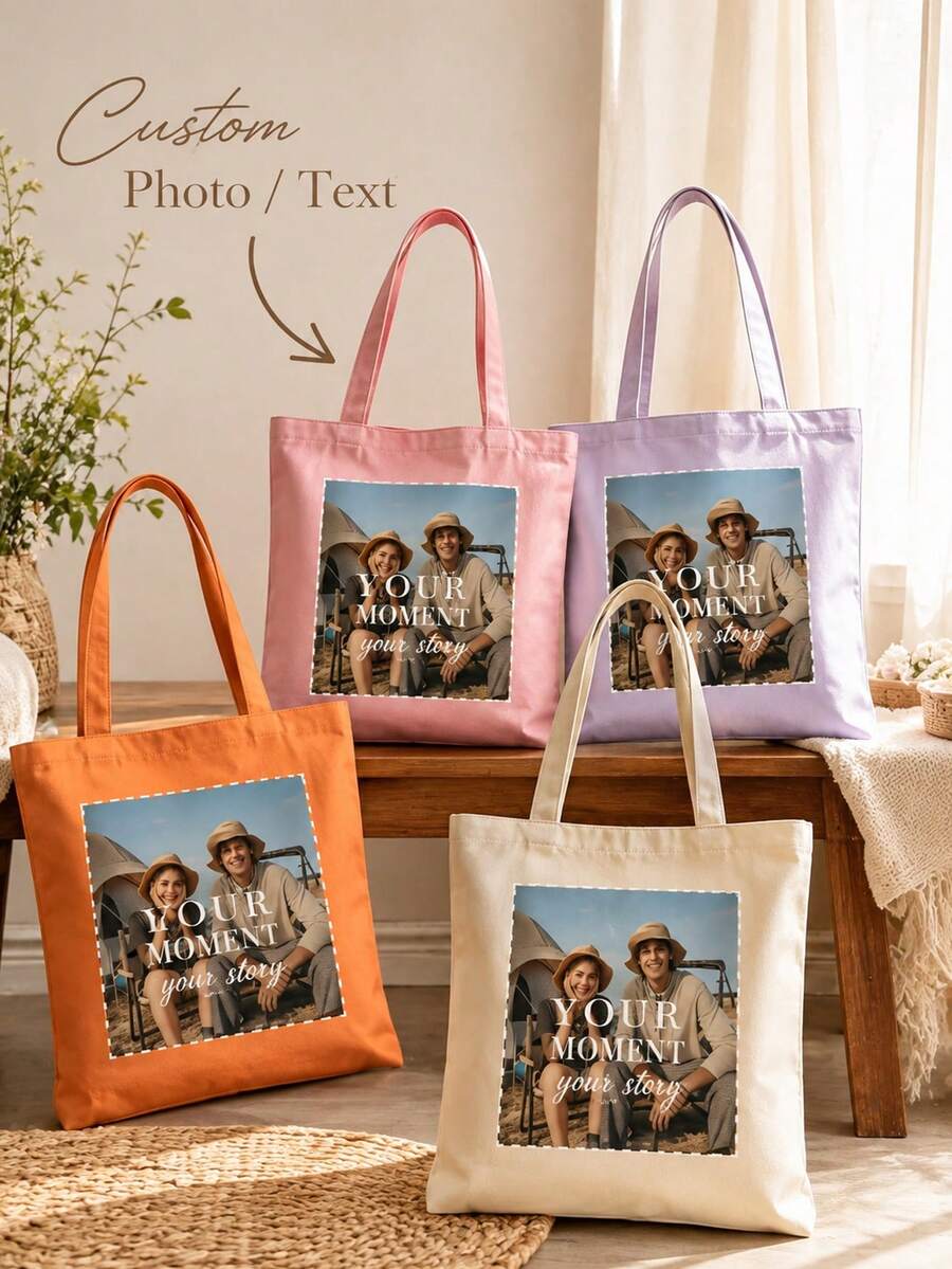 Personalized Custom Tote Bag And Clutch, Provide Your Image, Reusable Shopping Bag, Large Capacity Foldable Bag, Suitable For Daily Shopping - Multicolor - View 1