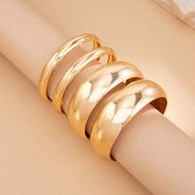 4pcs/Set Gold Thick Bracelet Set, Minimalist Smooth Wide & Thin Stackable Women's Bracelets, Fashionable Eye-Catching Jewelry, Suitable For Party, Vacation And Daily Wear - Gold - View 4