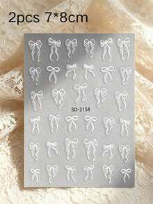 1pc/2pcs Autumn/Winter New White Lace & White Bow Nail Stickers, Multiple Lace-Textured Ribbon Bow Designs, Transparent White Tone With Delicate Lace Texture, Nail Salon Style Printed Stickers, Sweet Vibe Nail DIY Craft Materials - White - View 8