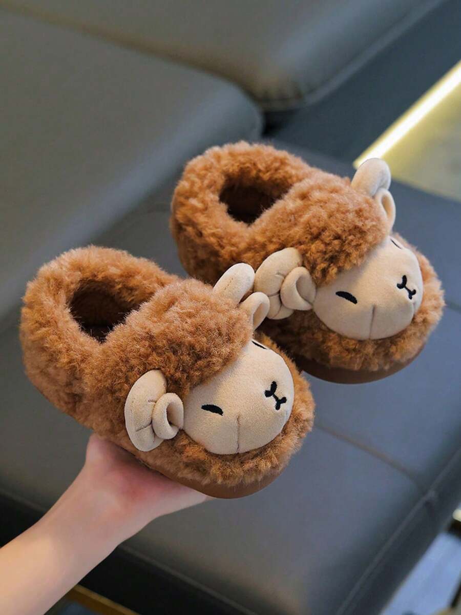 1 Pair Kids' Fuzzy Slippers, Winter New Cute Lamb Design, Warm Indoor House Slippers For Boys And Girls
