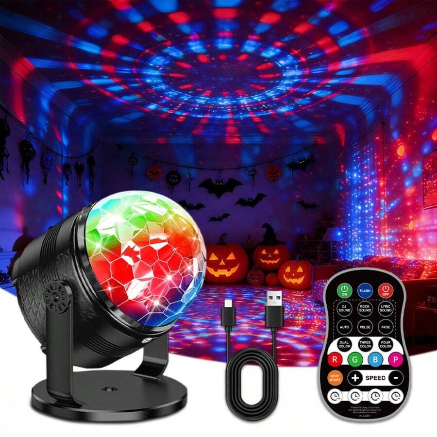 Lampu Pesta Disko RGB, Lampu Panggung Proyeksi Bertenaga USB dengan Kontrol Jarak Jauh, 15 Efek Pencahayaan, Fungsi Timer dan Kecepatan Rotasi yang Dapat Diatur, Cocok untuk Pesta di Rumah, Ulang Tahun, Natal, Dekorasi Halloween, Lampu Dansa DJ