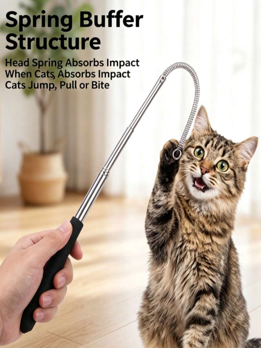 Replacement Retractable Spring Cat Wand Stick, Empty Pole Without Toy Head, Non‑Slip Stainless Steel Extended Rod, Pet Cat Toy Accessory - Multicolor - View 1