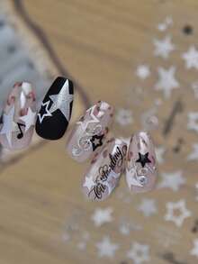 1 Metal Nail Art Luxury Sticker, Sweet And Cool Y2K Star Note Nail Charm Sticker, Leopard Print Star Jewelry Nail Art Sticker - Multicolor - View 2