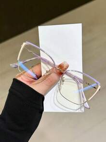 1pc Women's Fashion Metal Frame Cat Eye Shape Clear Lens Glasses, Versatile Design Transparent Eyewear Accessory - Pink - View 12