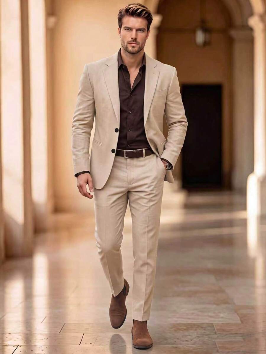 Men's 2-Piece Suit Set, Solid Color Single-Breasted Blazer And Pants, Suitable For Spring, Summer, Autumn, Casual, Business, Commuting