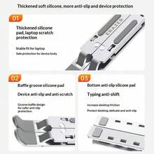 Lenovo Foldable Aluminum Alloy Laptop Stand, 6-Level Height Adjustable, Portable Hollow Heat Dissipation Stand, Soft Silicone Non-Slip Protective Pad, Suitable For Laptops Up To 15.6 Inches, Desktop Computer Stand For Home, Office, School, Travel Accessories - View 4