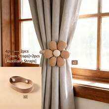 1件/2件裝 磁吸式花卉窗簾束帶，創意裝飾窗簾扣，適用於居家、臥室、辦公室，室內與室外，花卉款。4件組 [2件米色束帶 + 2件輔助帶] 等 - 彩色 - 查看 19
