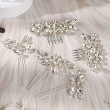 5Pcs Shiny Casual Iron Hair Combs Bridal Wedding Hair Accessories All Seasons - Silver - View 5