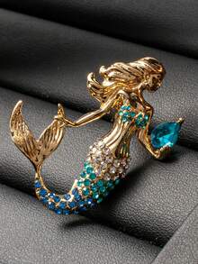 Vintage Style Rhinestone Mermaid Brooch Gradient Color Cartoon Character Accessory Pin Cross-Border Fashion Jewelry - Gold - View 4