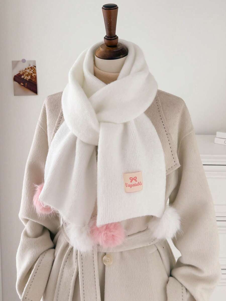 1 Pc Solid Color Korean Style Dual Color Women's Imitation Cashmere Scarf Shawls Winter Warm Poncho Thick Style Neck Wrap Hijab Pashmina. - White - View 1
