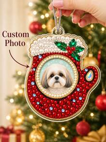 Custom Photo Pearl Bead Painting Ornament, Christmas Glove Design Hanging Pendant, DIY Hand Craft Kit, Personalized Photo Keepsake Christmas Tree Decor Holiday Gift For Pet Owners - Multicolor - View 1