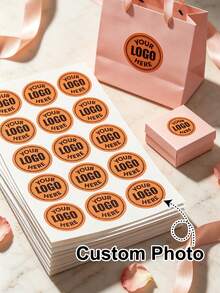 19-299pcs 1-3.5inch Custom Design Circle Logo Stickers - Personalized Printed Waterproof Paper/Plastic Business Branding & Packaging Seals Label, Round Label For Weddings Birthdays, Custom Circle Stickers For Business Logo - White - View 4