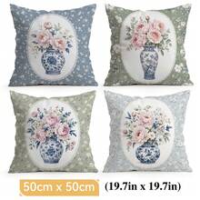 4pcs/1pc Blue And White Porcelain Vase Peony Pattern Pillow Case, Single-Sided Printed Pillow Case, Suitable For Living Room Bedroom Home Decor, All-Season Pillow Case - Multicolor - View 12