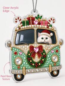 Personalized Custom Photo Christmas Ornament, DIY Cute Cat Sparkling Pearl Design Xmas Tree Hanging Decoration, Customized Picture Holiday Keepsake Gift For Family Christmas Decor - Multicolor - View 4