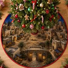 1pc Bethlehem Ancient City Scene Pattern Christmas Tree Skirt, Elegant Color Holiday Decor, 5 Sizes, Unisex Holiday Gift, Suitable For Home And Party Christmas Home Decoration - Bethlehem Ancient City Market - View 2