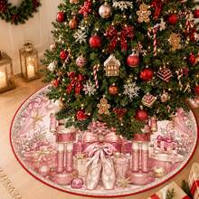 1pc Patterned Christmas Tree Skirt, Elegant Color Holiday Decor, 5 Sizes, Unisex Holiday Gift, Suitable For Home And Party Christmas Home Decoration - Pink Nutcracker - View 8