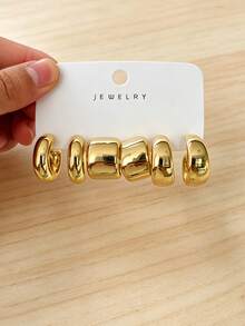 6-18PCS Women's Elegant Gold Earrings Studs Set, Large & Small C-Hoops, Wide & Narrow C-Hoops, Twisted, Ribbed, Water Drop, Suitable For Holiday Party, Daily Wear, Vacation, Best Gift For Women (Lightweight CCB Material, Non-Fading) - Gold - View 10