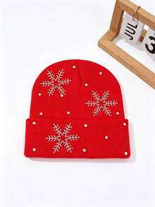 1pc Women's Autumn/Winter 2026 New Snowflake Rhinestone Knitted Beanie Hat, Classic Minimalist Versatile Warm Headwear - Multicolor - View 9