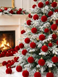 12pcs/Set Burgundy Christmas Balls, Red Flocked Christmas Balls, Christmas Tree Decor Balls, Christmas Decorations, Christmas Hanging Decor, Christmas Party Decor, Christmas Home Decor, Christmas Room Decor, Indoor/Outdoor Christmas Decor, Christmas Party Supplies, Christmas Eve Decor, Christmas Stocking Fillers, Xmas Decor, Winter Decor, Christmas Gifts, Christmas Party Bag Fillers, Party Favors, 2027 New Year - Red - View 4