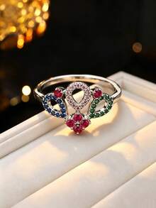 1pc Women's Royal Crown Style Cubic Zirconia Inlaid Ring, Luxury Hollow Design, Party Gathering Atmosphere Accessory, Stackable Finger Ring - Ring - View 17