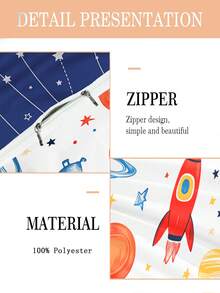 2/3pcs Cute Rocket Space Bedding Set, Soft Planet Print Duvet Cover Set With Pillowcases, Suitable For Children And Teenagers Boys And Girls Room Decor, All Season Use, With Zipper Closure 150x200cm - Multicolor - View 8