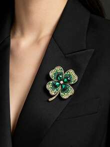 Green Four-Leaf Clover Versatile Minimalist Brooch Flower Anti-Exposure Pin Clothing Accessory Corsage - Green - View 2