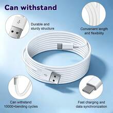 1 sợi cáp sạc và truyền dữ liệu USB/Type-C 6.6ft/200cm, truyền dữ liệu nhanh hiệu suất cao, sạc nhanh, tương thích với điện thoại 18/17 Pro Max/17 Pro/17/Air/16/15/Series và máy tính, cáp sạc và truyền dữ liệu đa thiết bị - trắng - Xem 5