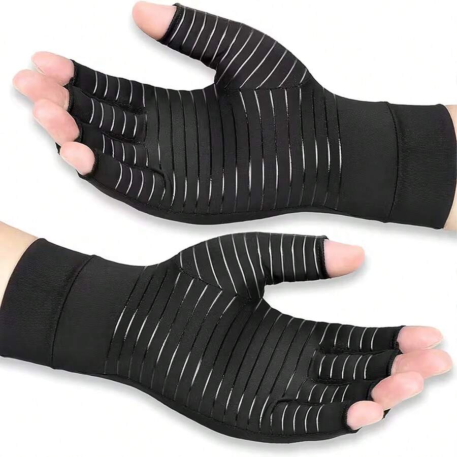 MEIYIXING Breathable Elastic Fingerless Copper Compression Gloves, Non‑Slip Protective Hand Gloves For Fishing, Cycling, Gym, Outdoor Sports & Hand Discomfort Relief