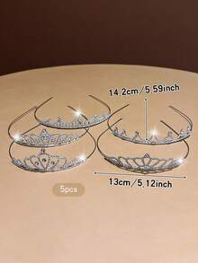 5pcs Silver Crown Minimalist Style Headbands Suitable For Birthday Party Performance Use - Multicolor - View 7