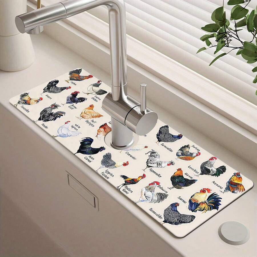1pc Sink Faucet Absorbent Mat, Drainage Pad, Suitable For Kitchen, Bathroom Sink, Countertop, Drainage Mat, Diatomaceous Earth Material, Trimmable, Quick-Drying Mat - Multicolor - View 1