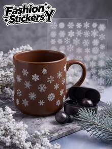 1 Set Silver White Snowflake Pattern Decorative Stickers, Winter Minimalist Aesthetic, Self-Adhesive Easy Application, For Cup, Digital Device Shell Decoration, Winter Decorative Stickers - Decorative Stickers - View 1