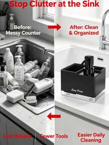 Kitchen Dish Soap And Hand Soap Set With Sponge Holder And Towel Rack, 4-In-1 Kitchen Sink Countertop Soap Dispenser, Practical Kitchen And Bathroom Gadget - Multicolor - View 11