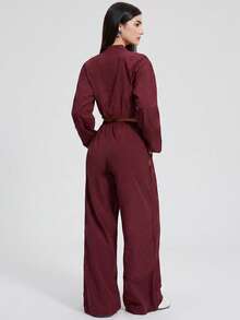 KyrLssu 2‑Piece Women Tracksuit, Stand Collar Cropped Full Zip Jacket + Elastic High Waist Wide‑Leg Pants Sport Set - Red - View 3