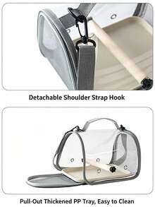 Portable Bird Carrier With Perch - Lightweight Foldable Bird Backpack (With Perch And Tray), Suitable For Parrots, Long-Tailed Parakeets, Birds, Hamsters, Rabbits, Squirrels, Guinea Pigs And Small Animals, Ideal For Travel, Hiking And Camping - Grey - View 10